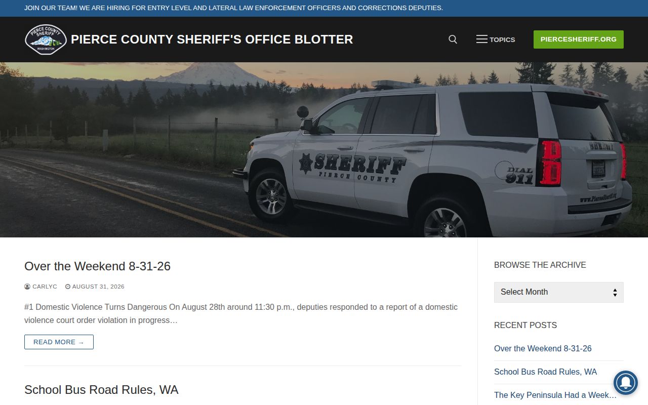 Pierce County Sheriff blotter and incident-news record source