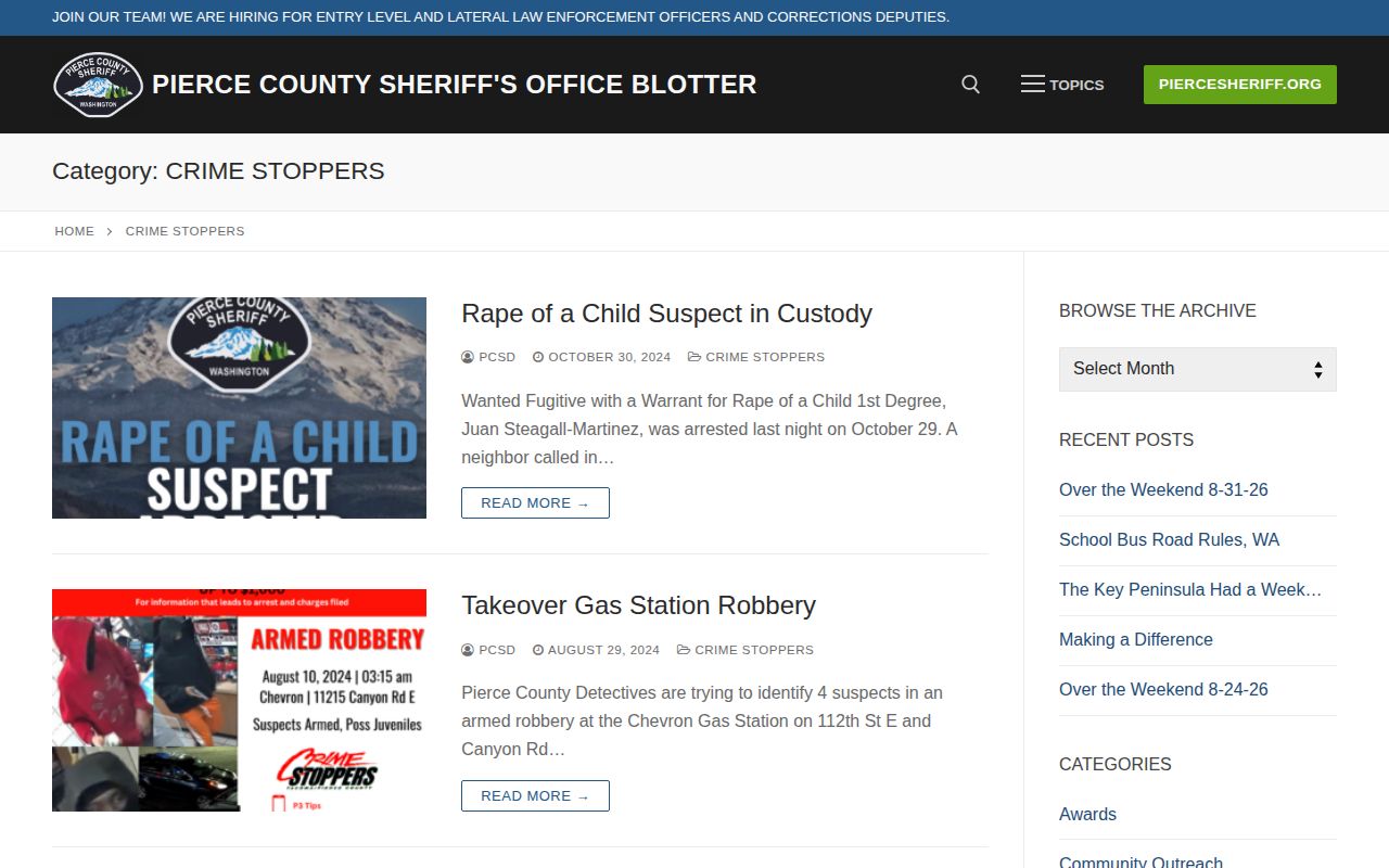 Pierce County Sheriff Crime Stoppers wanted campaign archive