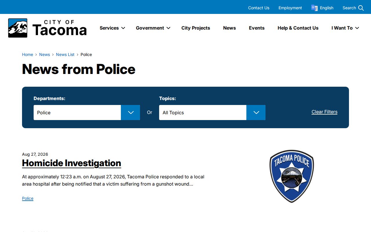 Pierce County Tacoma Police official news archive for Tacoma arrest-record context